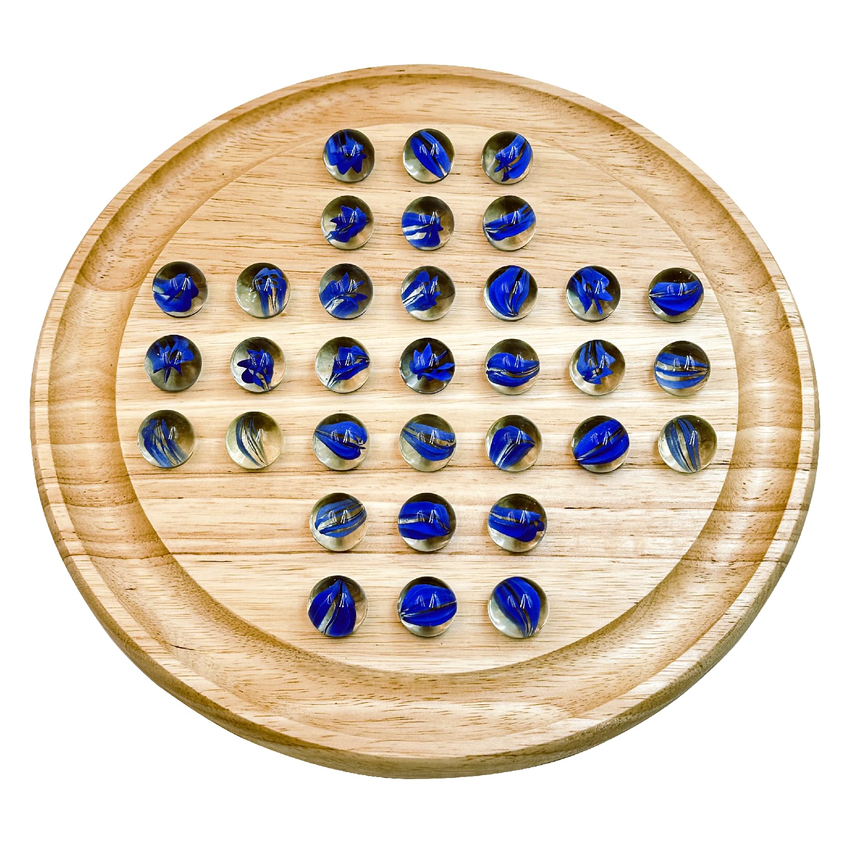 Marble Solitaire Board Game Set - Wooden Round Board with Glass Marbles for Family Game Night, Strategy Puzzle Toys for Adults Kids, Classic Peg