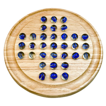 Marble Solitaire Board Game Set - Wooden Round Board with Glass Marbles for Family Game Night, Strategy Puzzle Toys for Adults Kids, Classic Peg