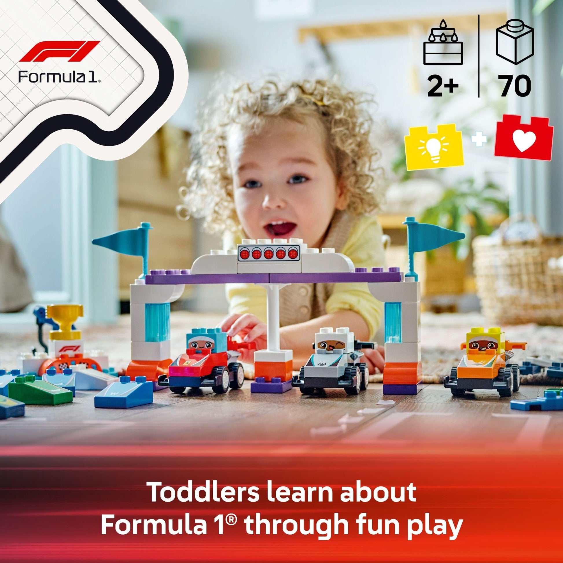 LEGO DUPLO Town F1 Team Race Cars & Drivers Building Toy Playset - Toddler Toy Cars for Pretend Play, Boys and Girls, Ages 2+ - Learning