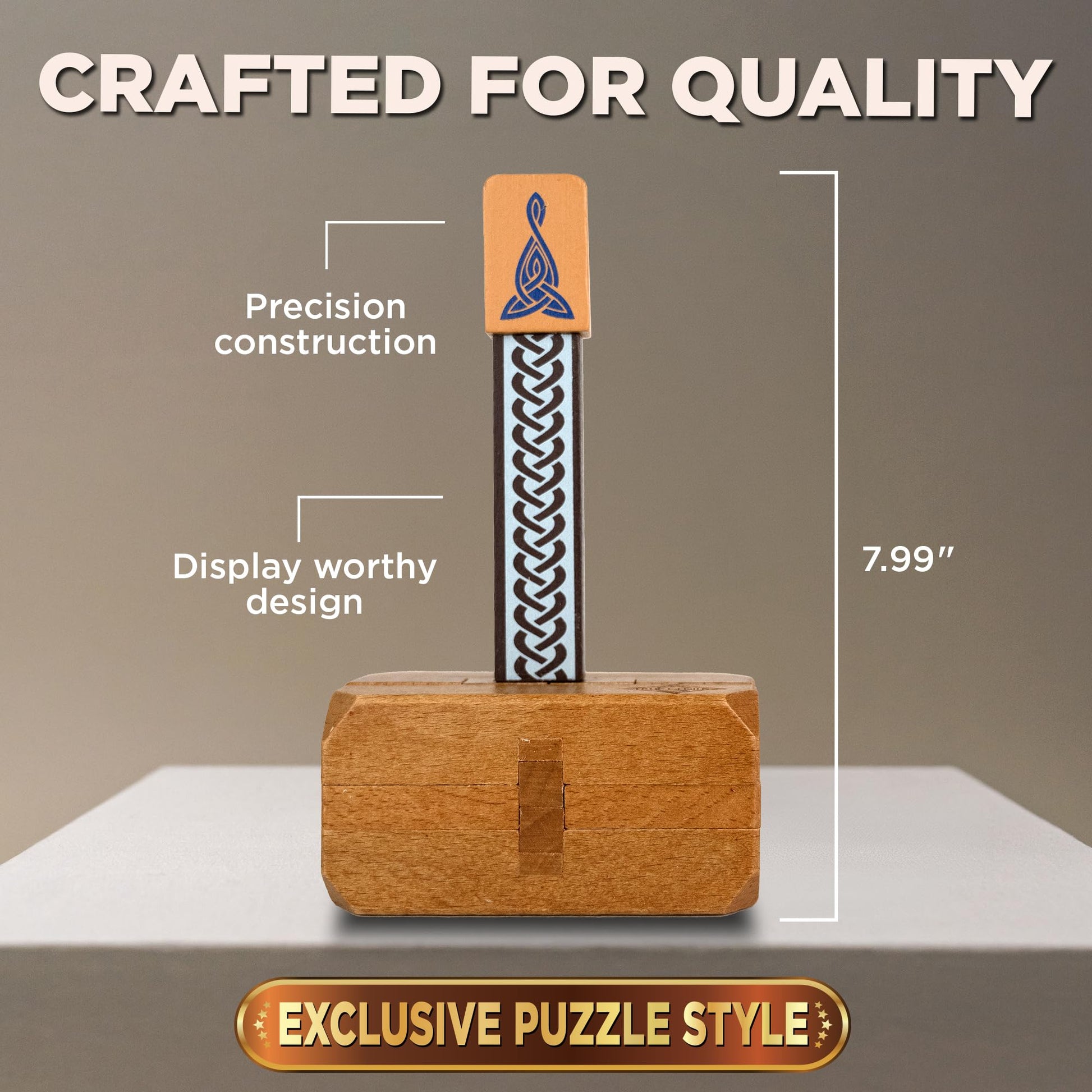 Project Genius Inc. Thor's Hammer - Wooden Puzzle, Medium Difficulty, Disassemble and Reassemble This Norse-Themed brainteaser Based on Thor's famed