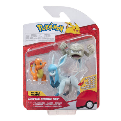 Pokémon PKW2808 Battle Figures Set - Small Stone, Glumanda, Glaziola - Official Detailed Figures, 5 cm Each