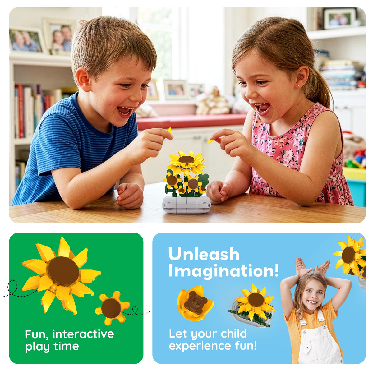 PicassoTiles 130pc STEM Sunflower Building Brick Block Set with Vase Flower Craft Toy for Kids Ages 3+ Educational Learning and Creative Activity