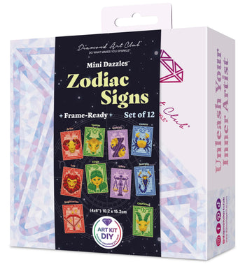 DIAMOND ART CLUB Mini Dazzles - Zodiac Signs, Fun DIY Diamond Painting Kit for Adults, Diamond Art Canvas for Beginners, 4" x 6" (Pack of 12)