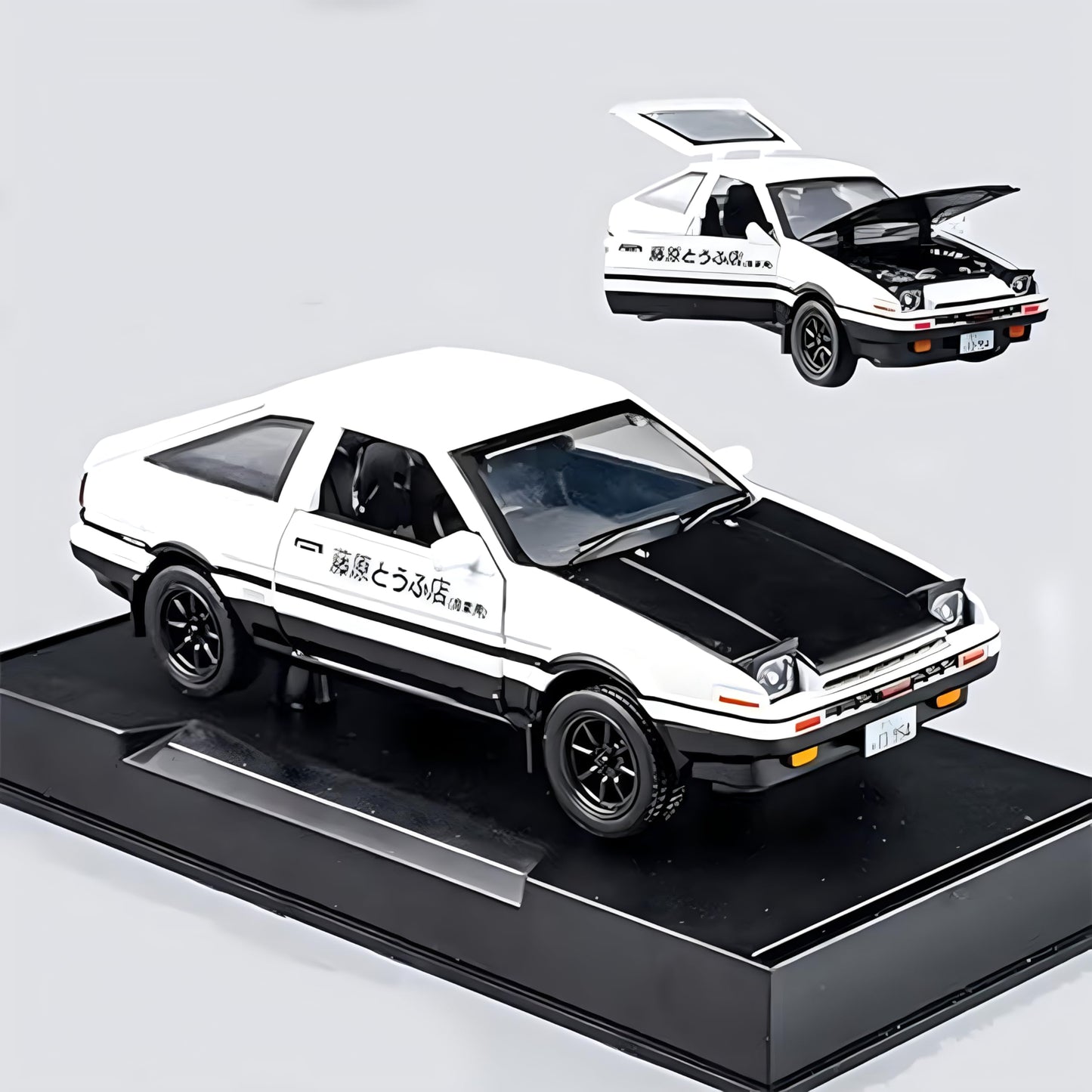 Mzexoma Initial D Trueno AE86 Alloy Diecast Car Model, Sports Car Toys for Kids and Adults,Pull Back Vehicles Toy Cars (Black-Type A)