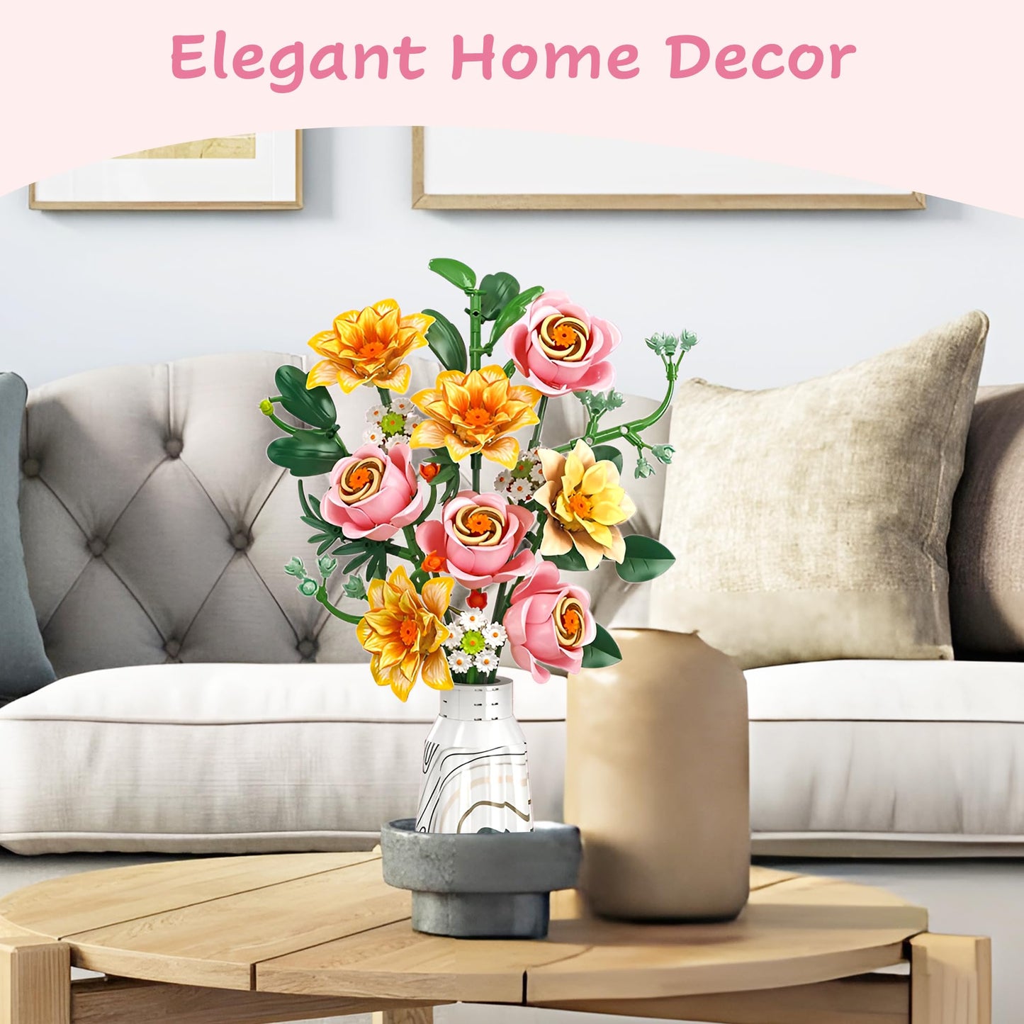 Woolbye Flowers Building Set Interwoven Roses Bouquet botanicals Collection Unique Home Décor or Office Décor Great Gift for Her and Him (VASE