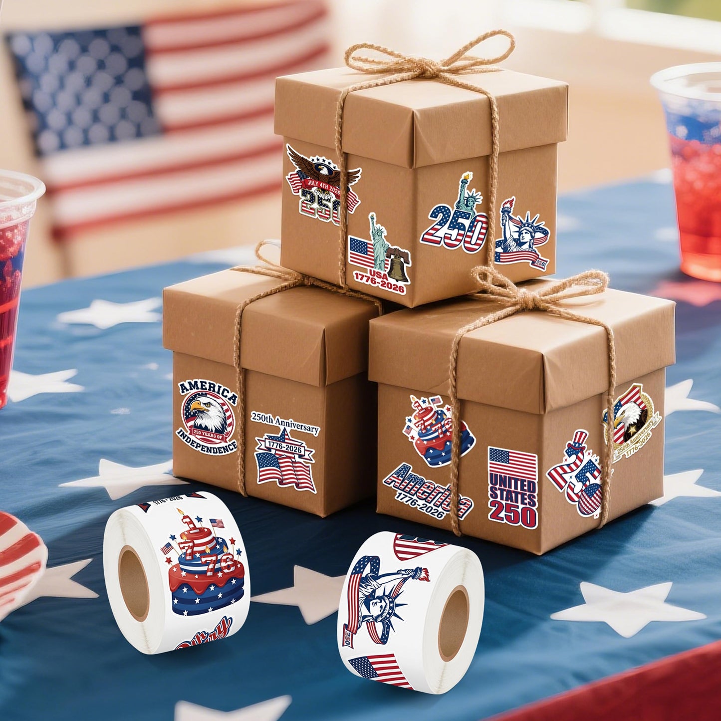 5wsech United States 250th Anniversary Roll Stickers for Kids - 1000Pcs 4th of July 1776-2026 America Flag Elements Patriotic Decals for Independent