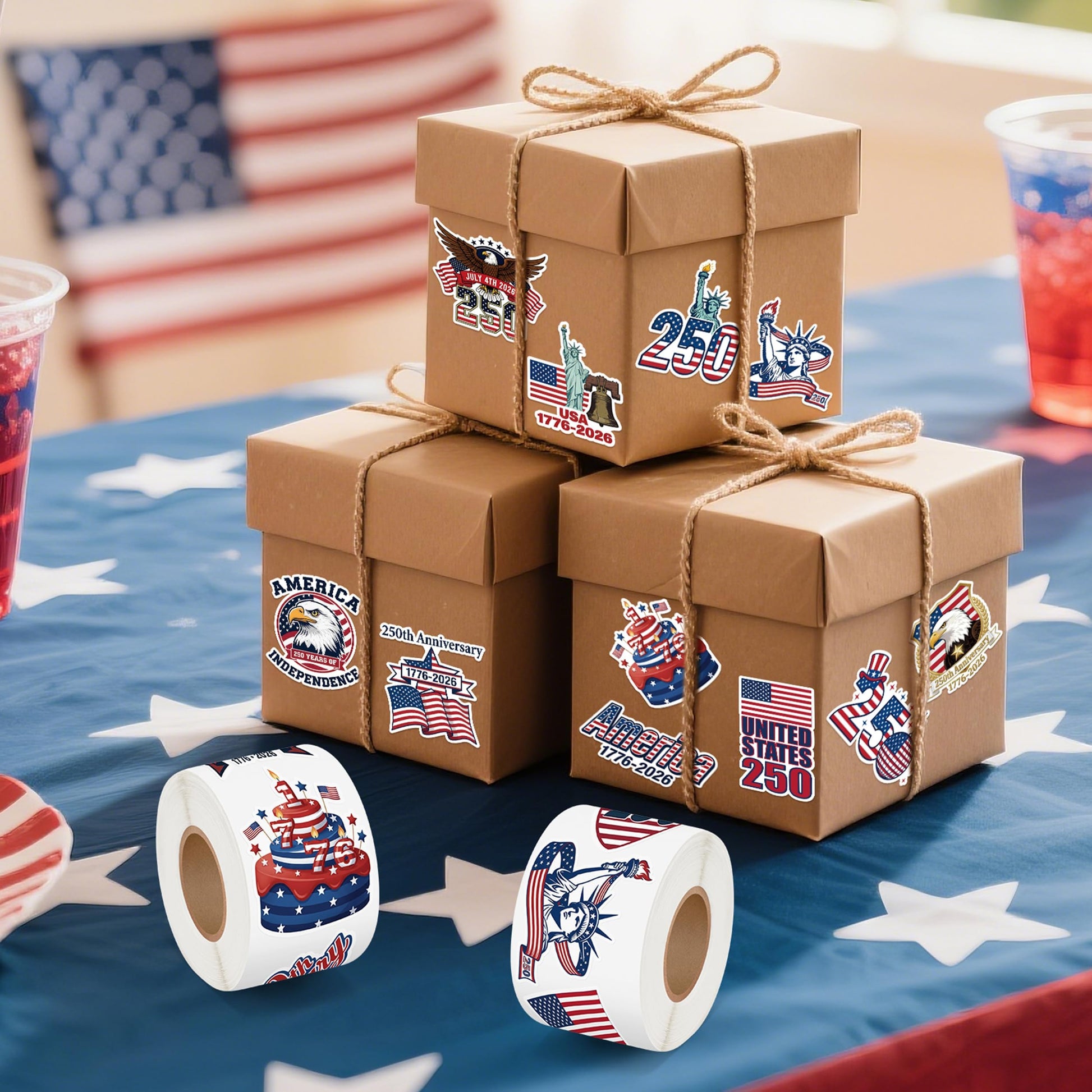 5wsech United States 250th Anniversary Roll Stickers for Kids - 1000Pcs 4th of July 1776-2026 America Flag Elements Patriotic Decals for Independent