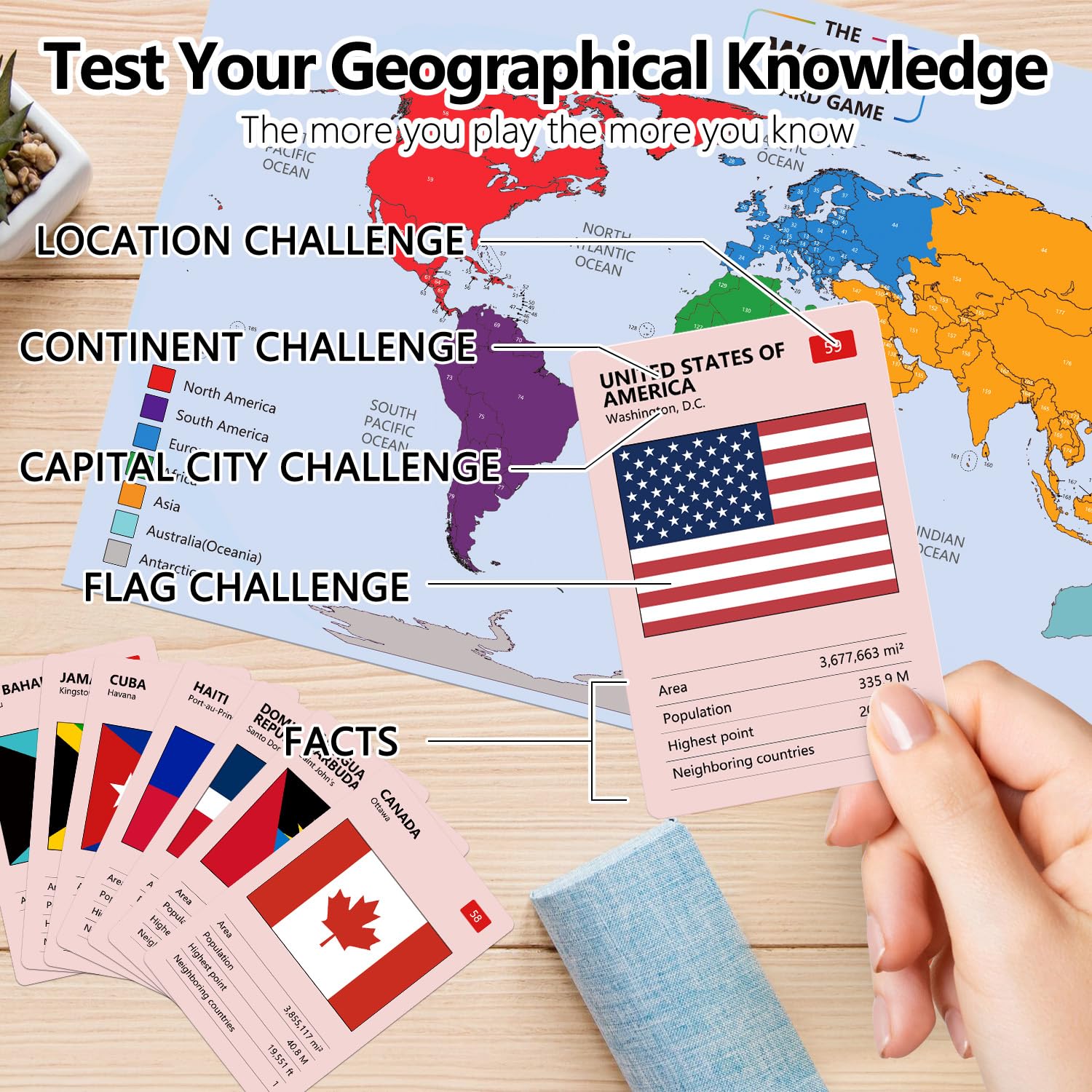 The World Card Game - World Flags Flashcards - Geography Board Game with World Map Educational Games for Adults Party Game Night, Birthday Learning