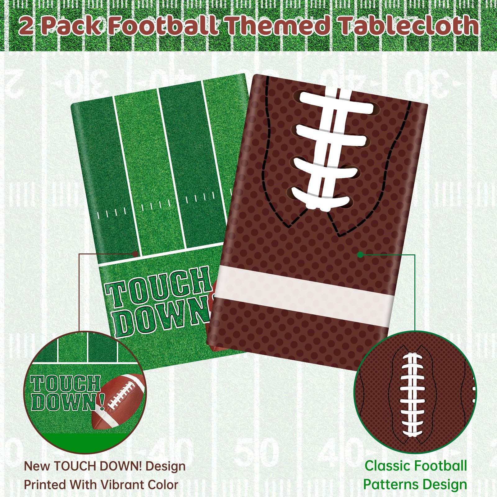 Football Party Decorations - 2 Pack Football Tablecloth Plastic, Disposable TouchDown Table Cover for Football Sport Birthday Party Supplies Favors