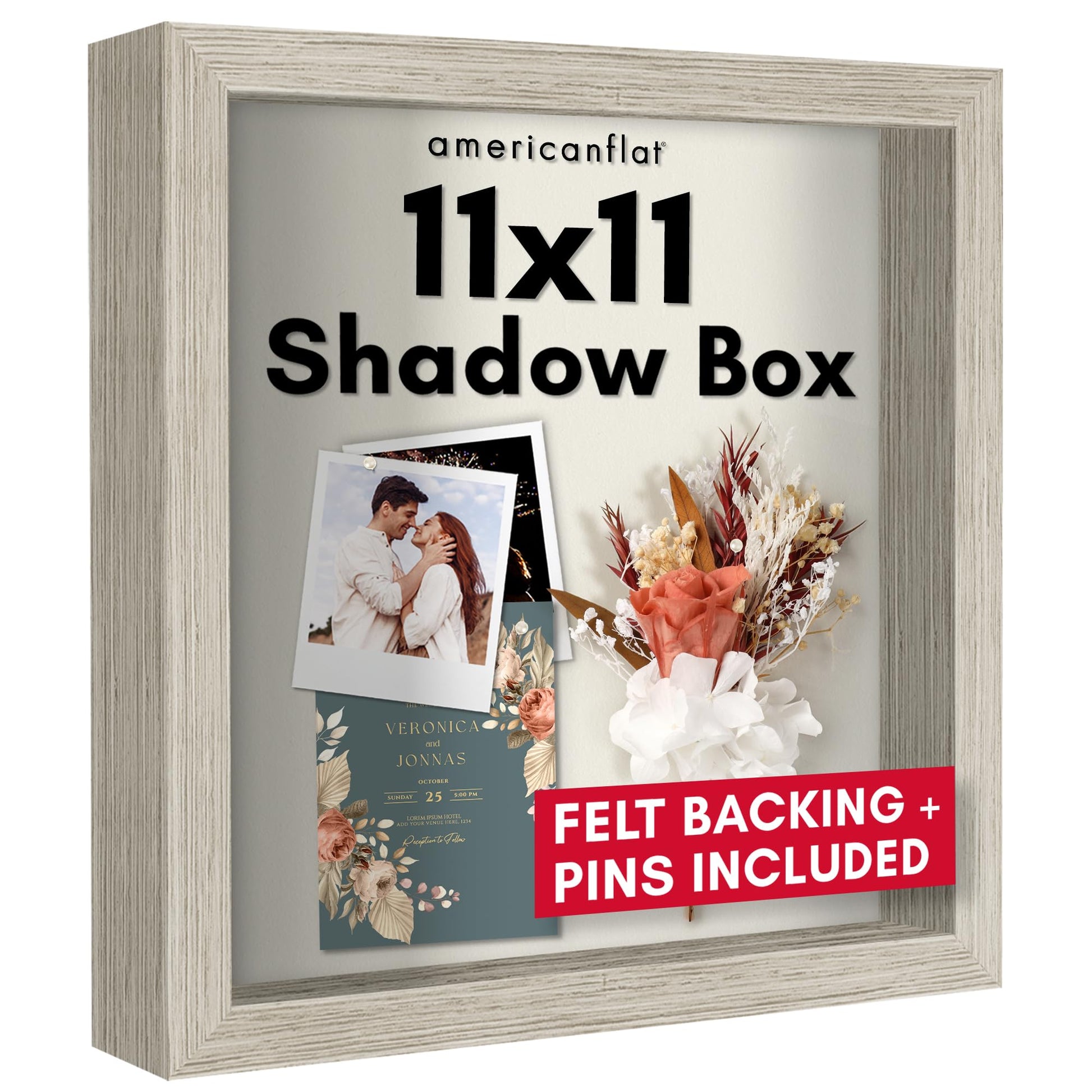 Americanflat 11x11 Shadow Box Frame with Shatter-Resistant Glass - Silhouette Collection - Large Shadow Box Display Case for Tabletop and Wall Display