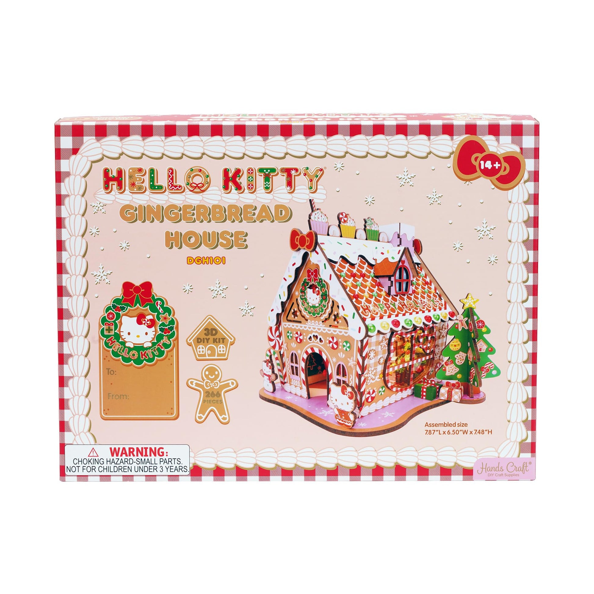 Hands Craft Hello Kitty Gingerbread House Kit - Wooden Holiday 3D Puzzle. DIY Christmas Craft Set, Winter Home Decor Holiday Display, Christmas