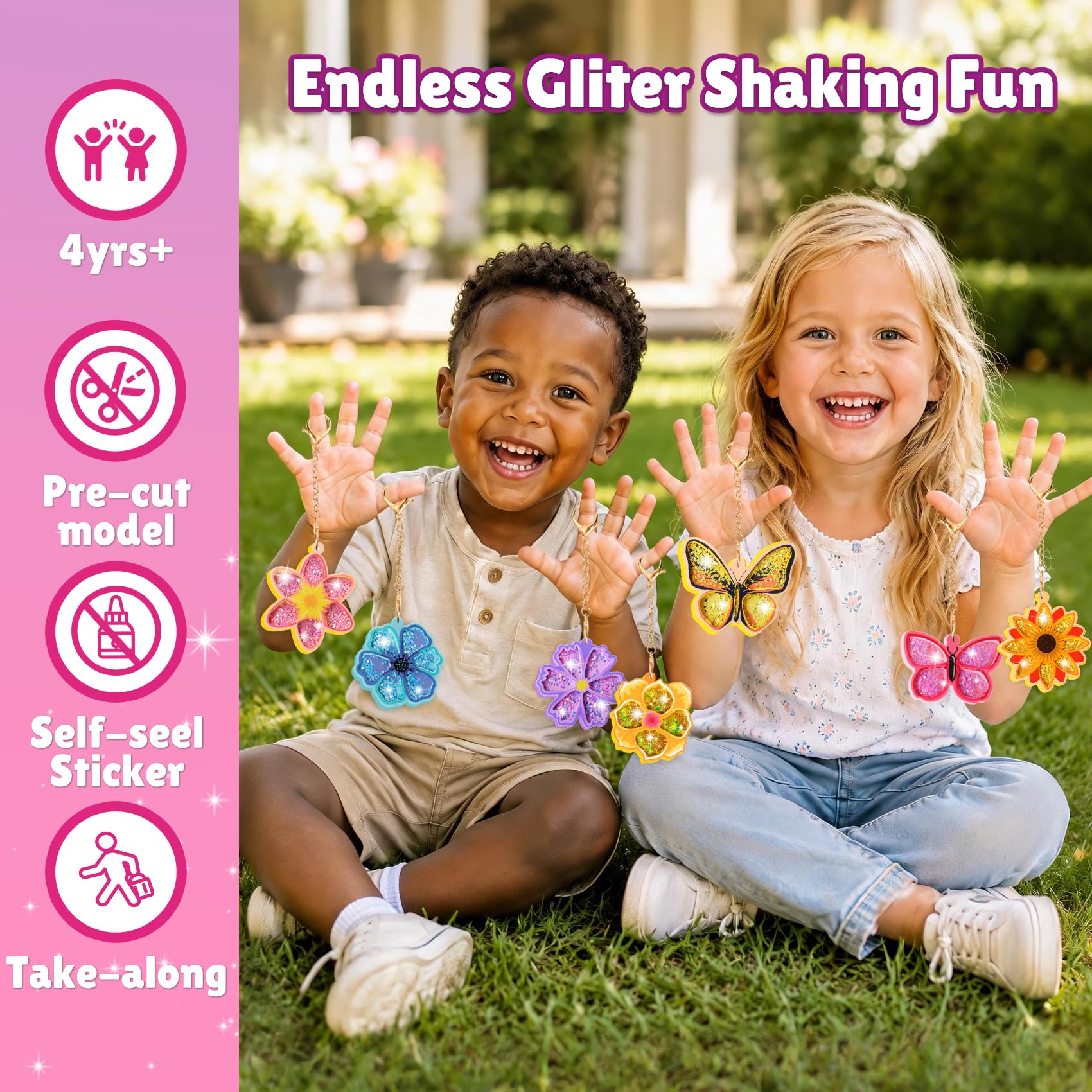 Fun Shake Glitter Crafts Kit for Kids, DIY Arts and Crafts Art Supplies Class Mess-Free Activity Creative Crafting Travel Toy, Birthday Gifts