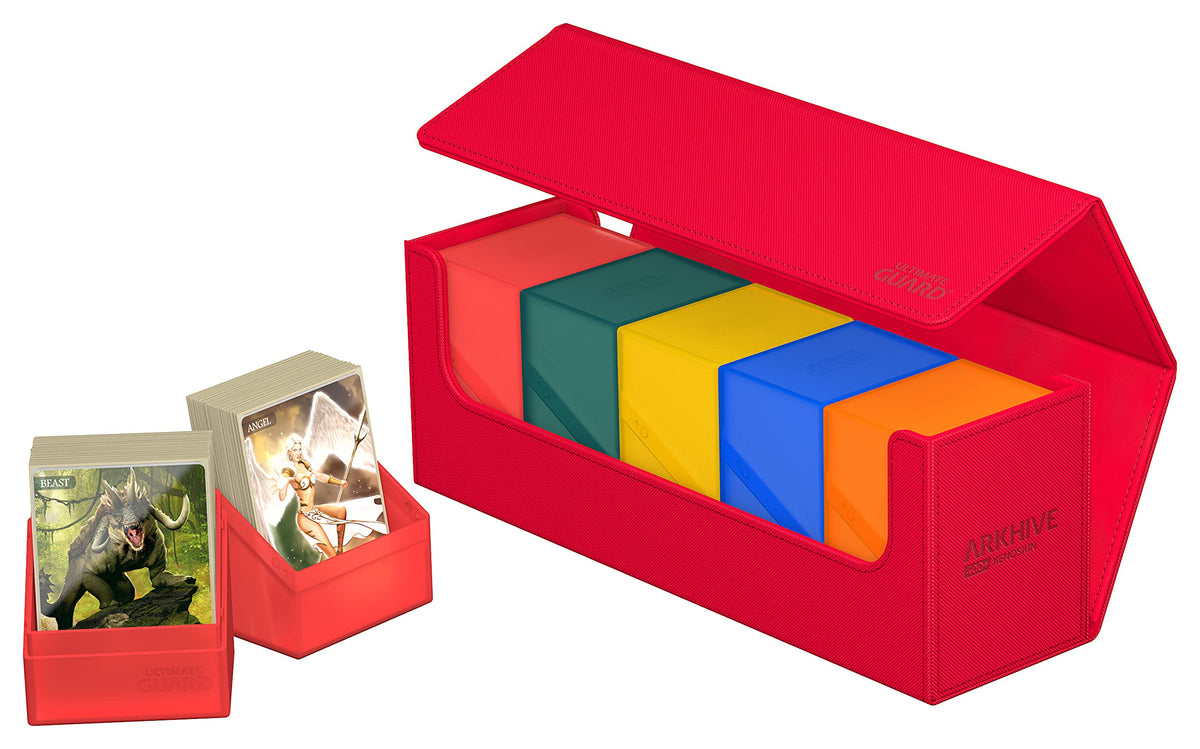 Ultimate Guard Arkhive 400+, Deck Case for 400 Double-Sleeved TCG Cards, Red, Compatible with Boulders, Magnetic Closure & Microfiber Inner Lining