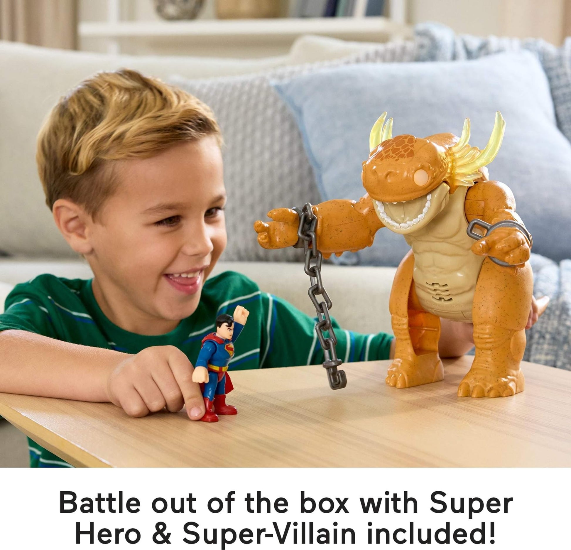 Fisher-Price Imaginext Superman Toy with Lights, Sounds, Motion & 3-inch Action Figure, 10-inch Monster with Chains, for Ages 3+