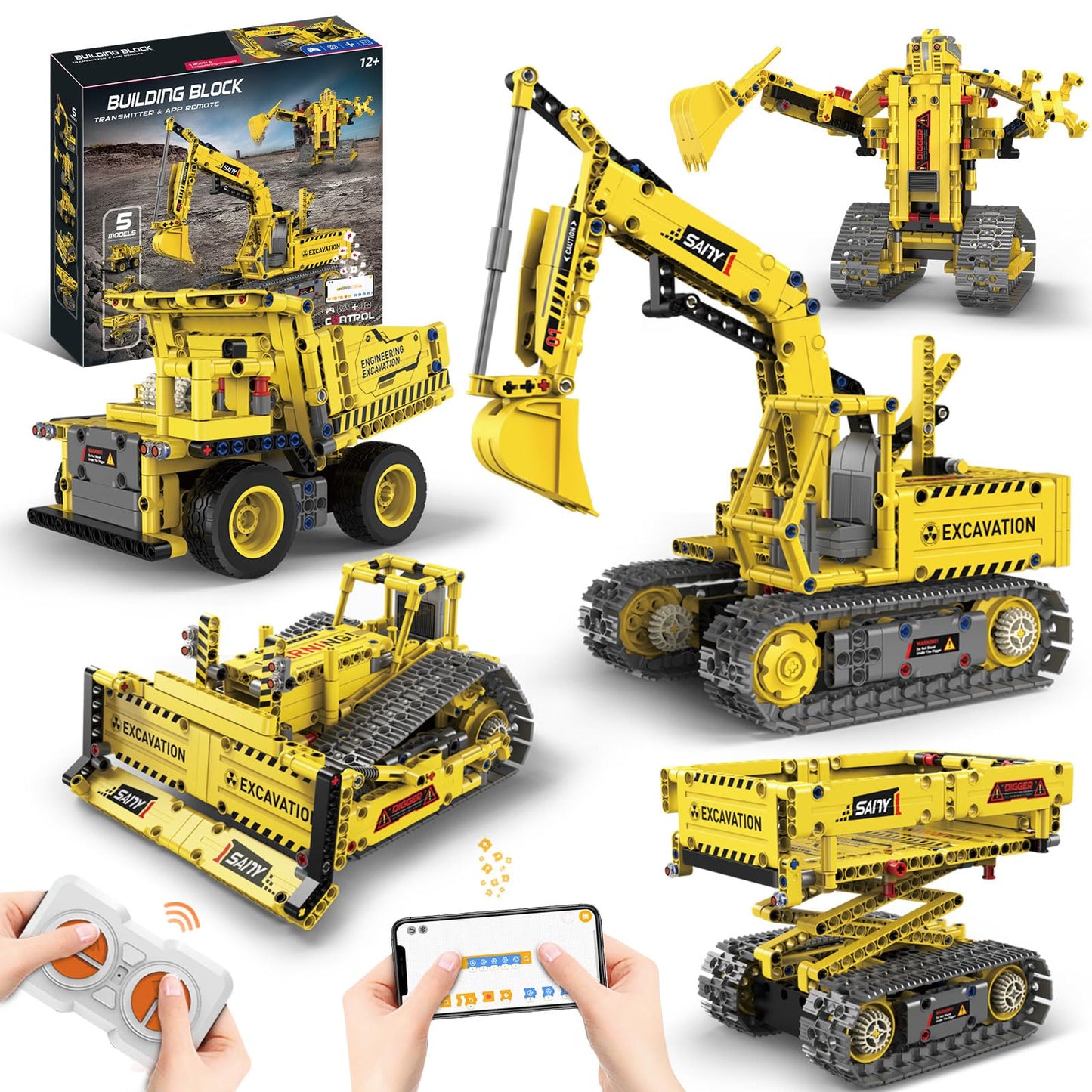OUTOGO 5 in 1 STEM RC Robot Building Kit, 555 PCS APP & Remote Control Robot Toys for Kids Age 6 7 8 9 10 11 12+, Engineering Science Coding Robotic