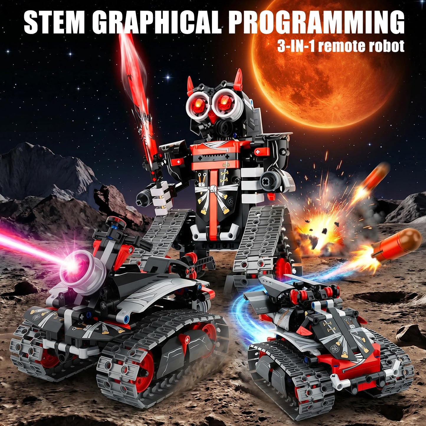 EXCOUP Remote Control Robot Building Kit for Boys 6-12, 3-in-1 STEM Remote & APP Controlled Coding Gear Robot/Tank/RC Car, 419 Pcs Science Learning