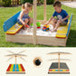 HOMELONG Wooden Sandbox with Cover Lid Adjustable Canopy Foldable Bench Seat Bottom Liner Large Sand Pit Aged 3-12 Outdoor 48x48 Inch Sand Box