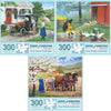 Bits and Pieces Value Set of Three Jigsaw Puzzles for Adults - That New Car Smell • A Good Day for Ducks • Groundwork - Artwork by John Sloane - 18" x