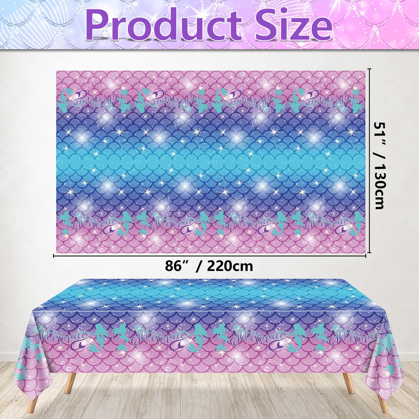 4 Pcs Rectangular Mermaid Table Covers, Disposable Table Cloths for Parties Under the Sea Baby Shower Mermaid Birthday Decorations, 51x86 Inch