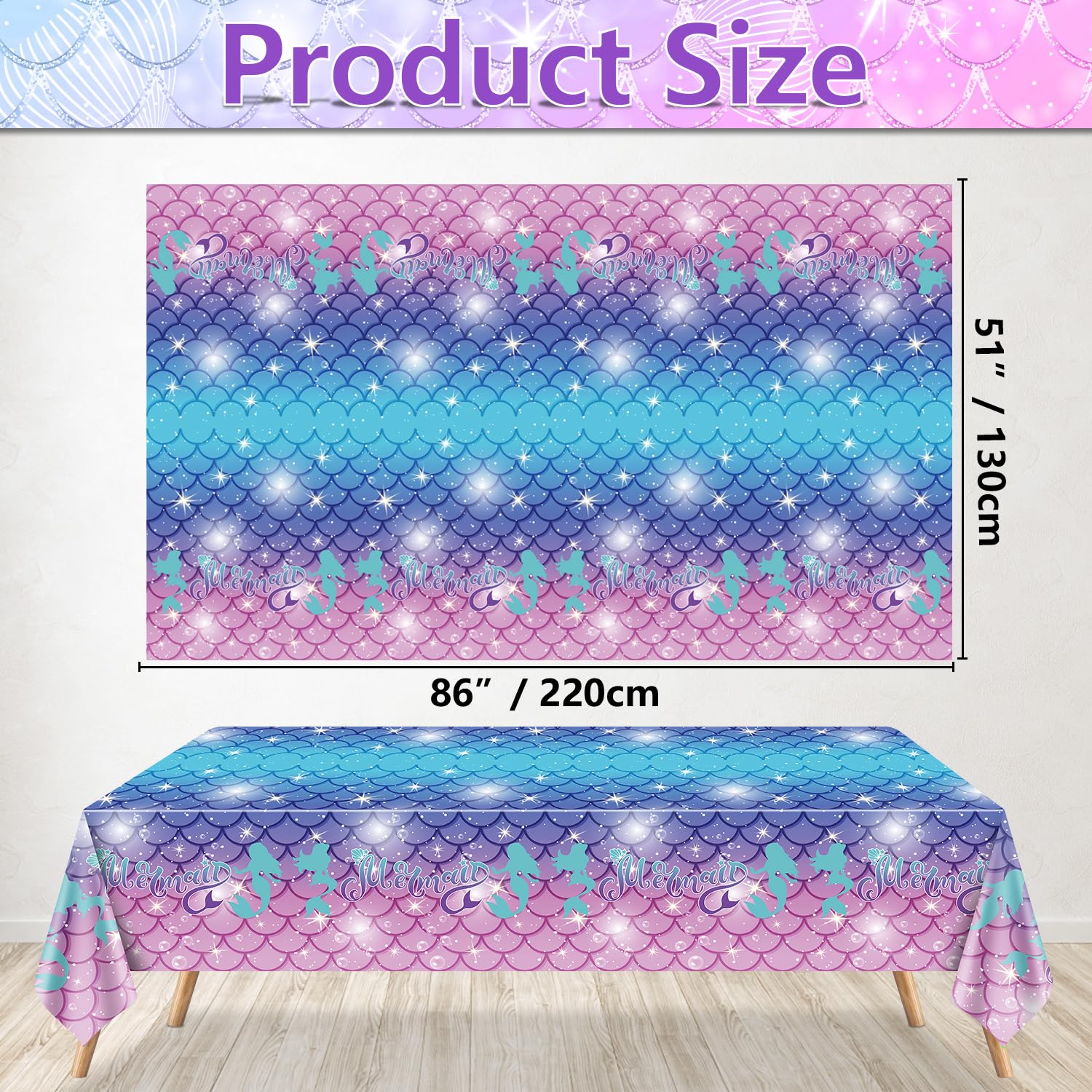 4 Pcs Rectangular Mermaid Table Covers, Disposable Table Cloths for Parties Under the Sea Baby Shower Mermaid Birthday Decorations, 51x86 Inch