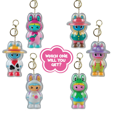 ORB Cuties Keychain Charms Assorted Blind Box 3 Pack - 3 Individual Bubble Keychain Toys - Collectible Themed Animal Figure Charms for Backpacks