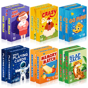 Kids Card Games,12 Decks,Go Fish, Old Maid, Crazy Eights, Memory Match, Slap Jack, Space Playing Cards, Family Game Night Classic Table Games
