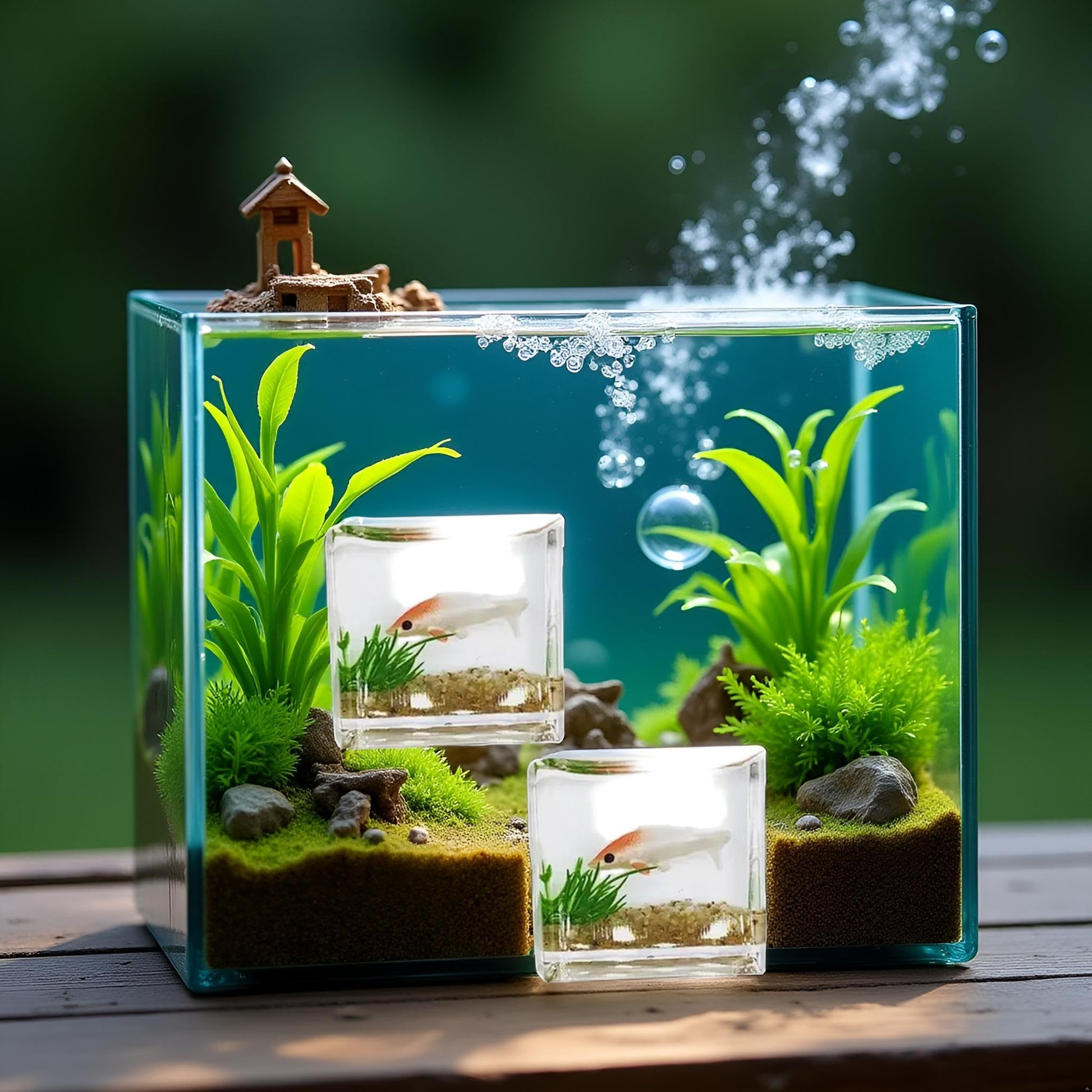 2Pcs White Goldfish Charm of A Mini Tank with This 1:12 Scale Miniature Accessory Square Fish Tank Realistic Glass Decor for Dollhouse Display