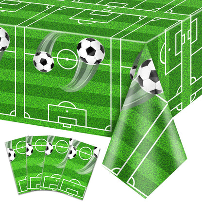 QUERICKY 4 Pack Soccer Tablecloths, Soccer Theme Party Table Cover, 51x87'' Plastic Disposable Rectangle Tablecloth for Boys Birthday Sport Events