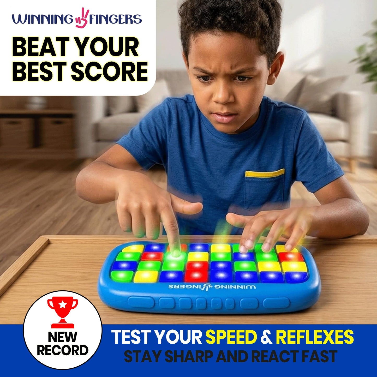 Winning Fingers Flashing Pad Electronic Memory and Brain Game - Handheld Stem Toys for Kids - Cool Gadgets, Games for Boys and Girls - Fun Family Game