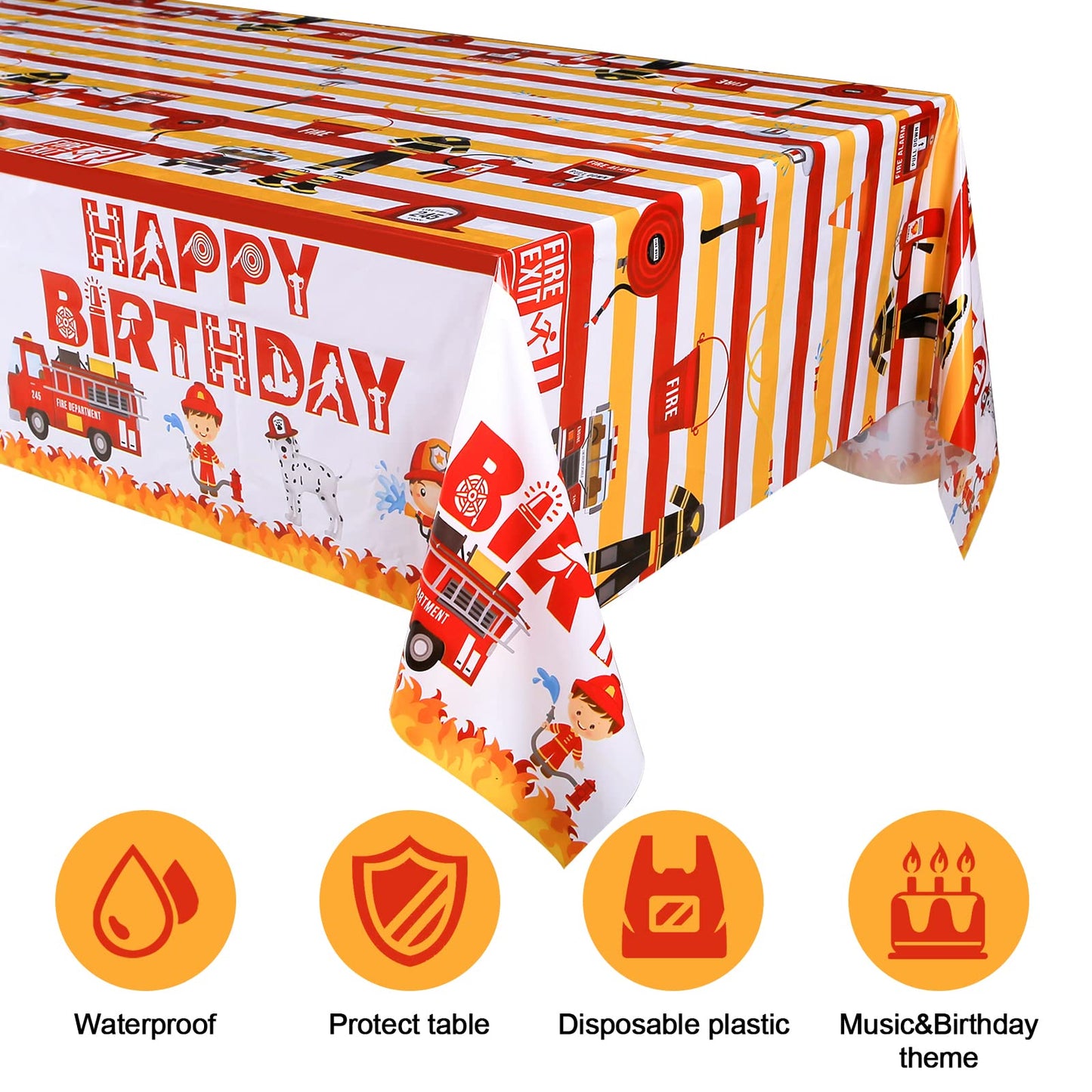 Lcoor 2 Pack Fire Truck Tablecloths, Firetruck Table Cover Plastic Disposable Party Supplies for Firefighting Theme Birthday Party Decorations