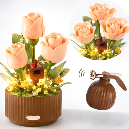 Electric Flower Bouquet Building Set 255PCS - Motorized Blooming Roses Flowers Botanical Kit, DIY Bonsai Style Bouquet of Flowers - Unique STEM Gift