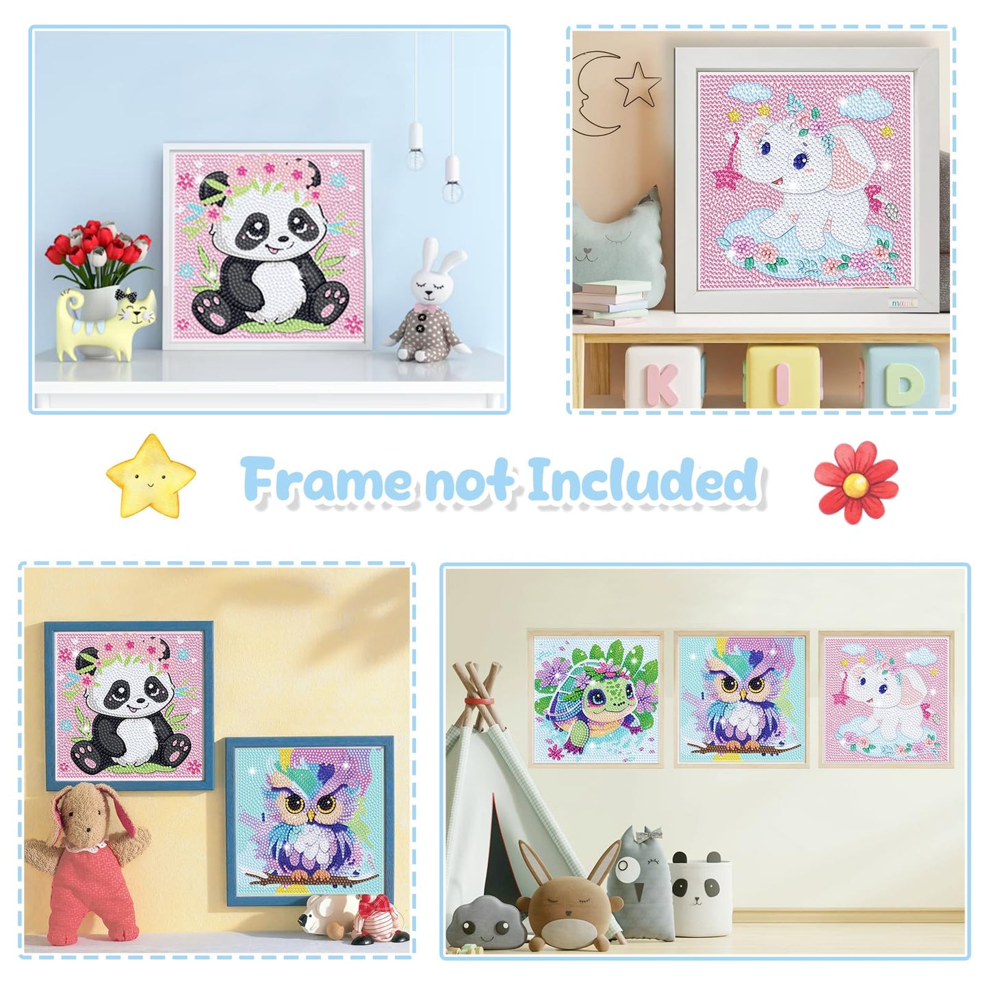 4 Pack Cartoon Diamond Art Kits for Kids, Crafts for Girls 8-12 Arts and Crafts for Kids Ages 4-8, 5D Cute Animals Diamond Art Painting for Adults