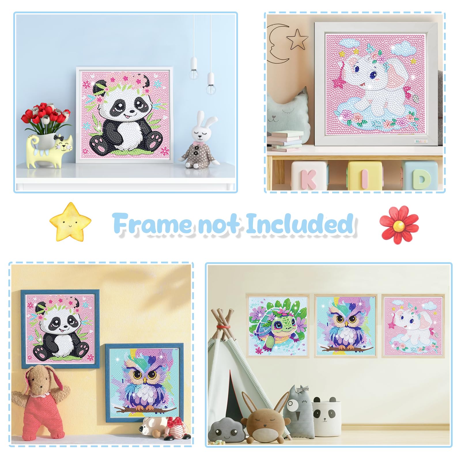 4 Pack Cartoon Diamond Art Kits for Kids, Crafts for Girls 8-12 Arts and Crafts for Kids Ages 4-8, 5D Cute Animals Diamond Art Painting for Adults