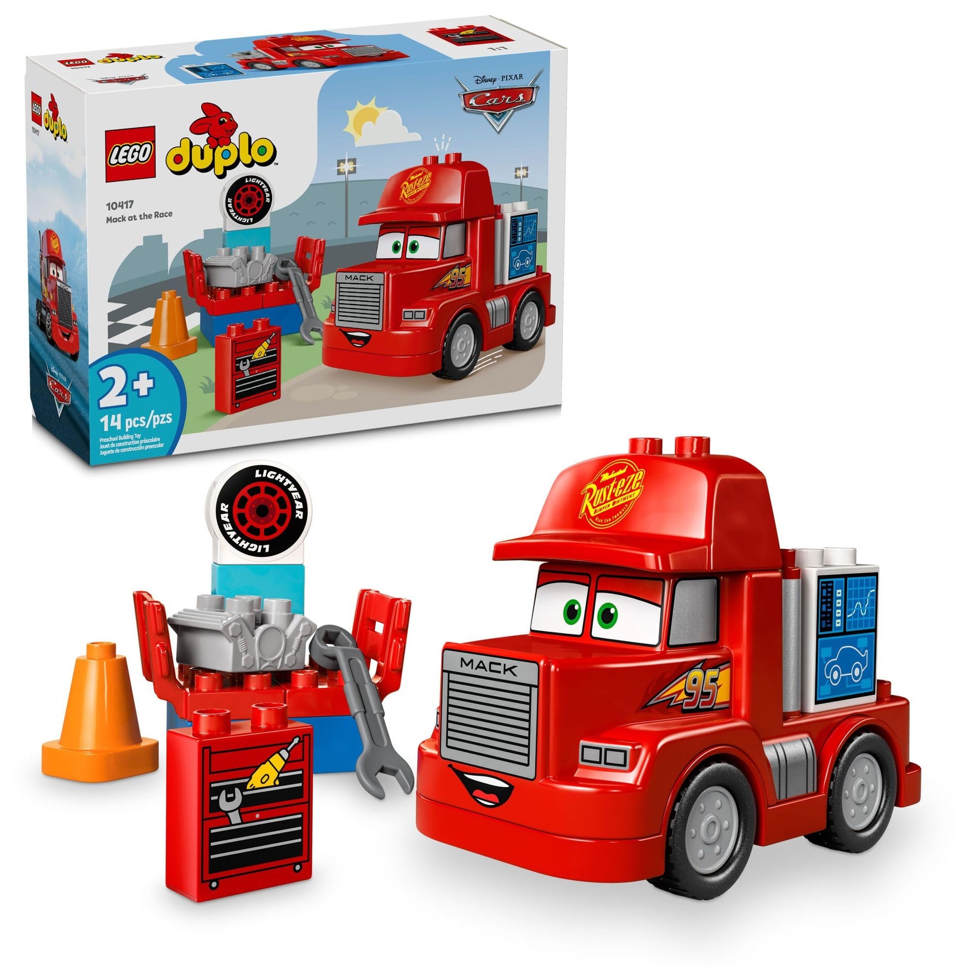 LEGO Disney Pixar Mack at The Race Cars Toys - Pixar Cars Birthday Gift for Toddlers, Preschool, Boys & Girls, Ages 2+ - Educational Building Toys Set