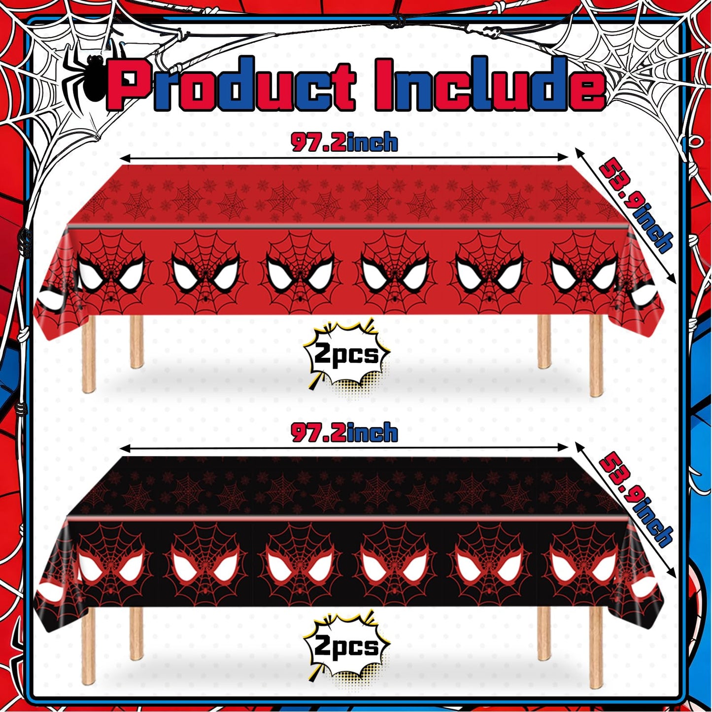 WPDISCZ 4Pcs Spider Birthday Decorations Tablecloths, 54" x 108" Spider Table Cloth Disposable Rectangle Plastic Table Cover for Birthday Party