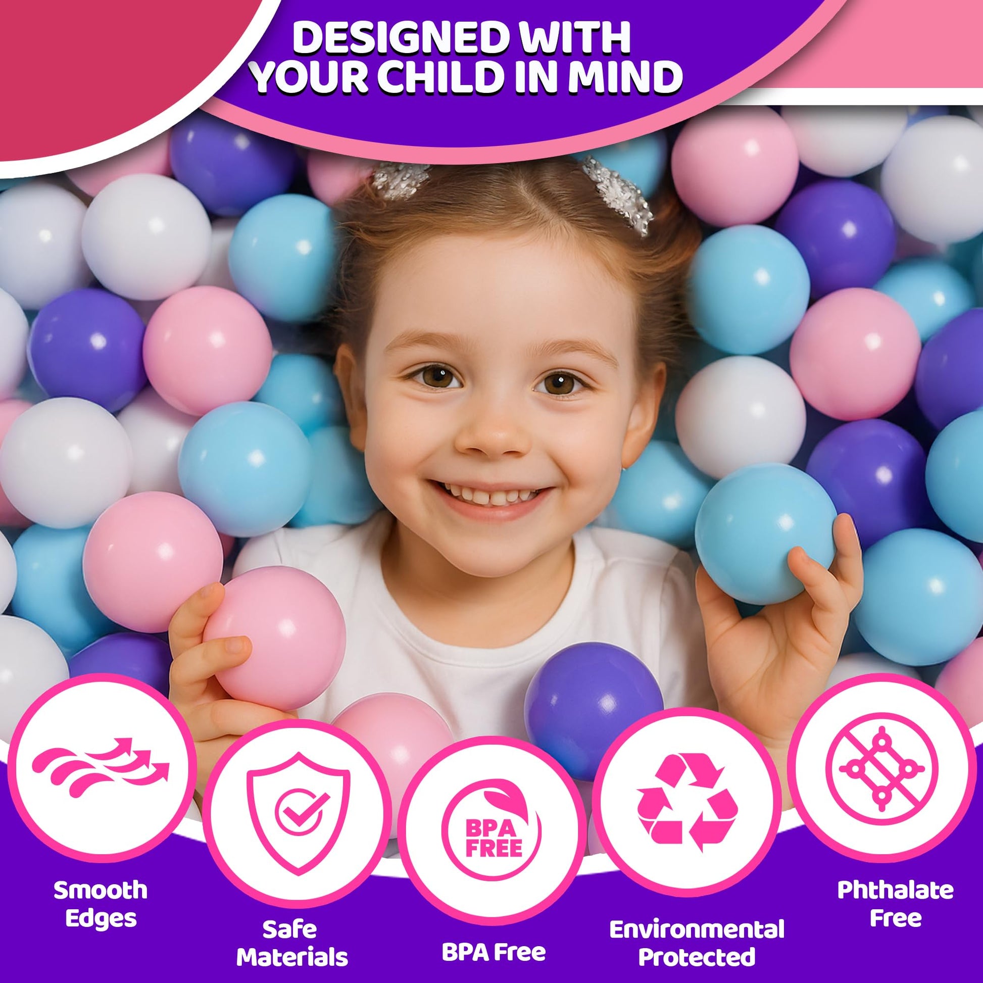 MW SPORTS Play Balls for Ball Pit, Plastic Crush Proof, Phthalate & BPA Free, Pastel Colors. (100 Balls)
