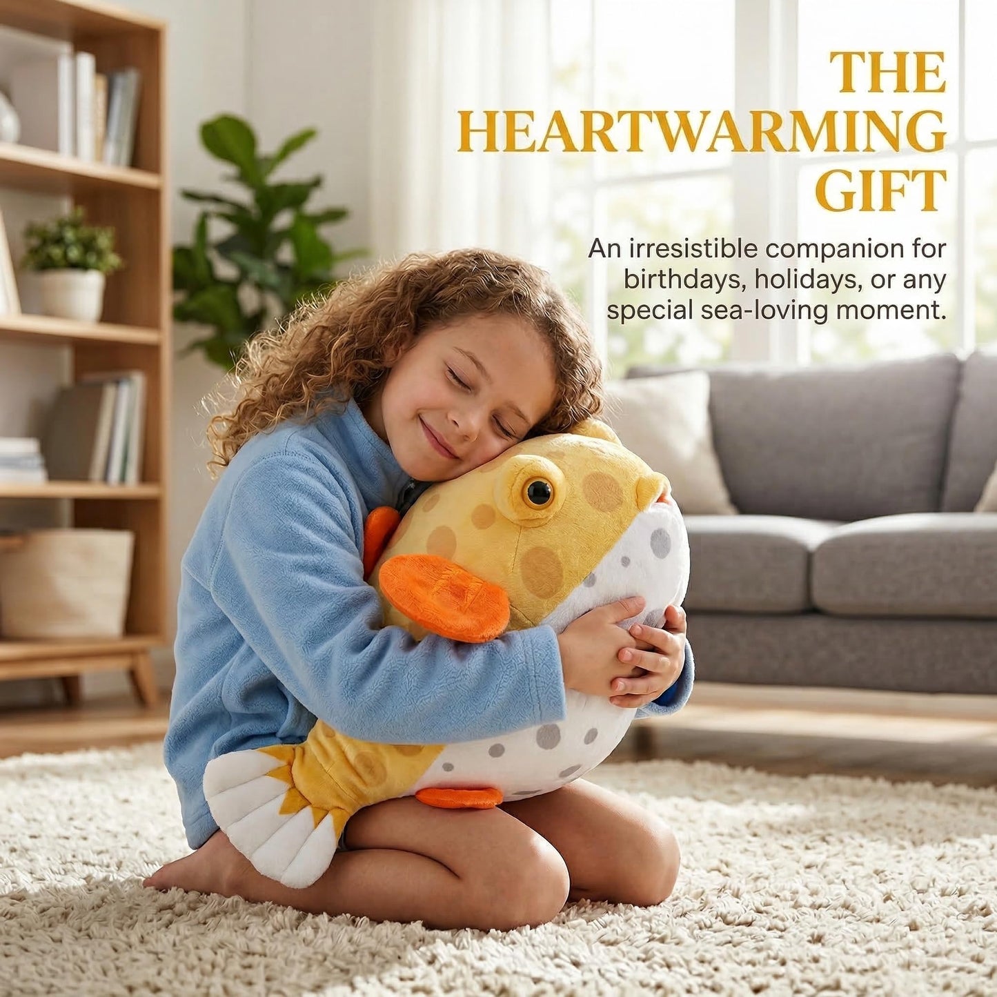 ZHONGXIN MADE Simulation Pufferfish Plush Toy - Real Life Yellow Blowfish Plush Toy Lifelike, Sea Animals Puffers Stuffed Toys Soft Aquarium Fish