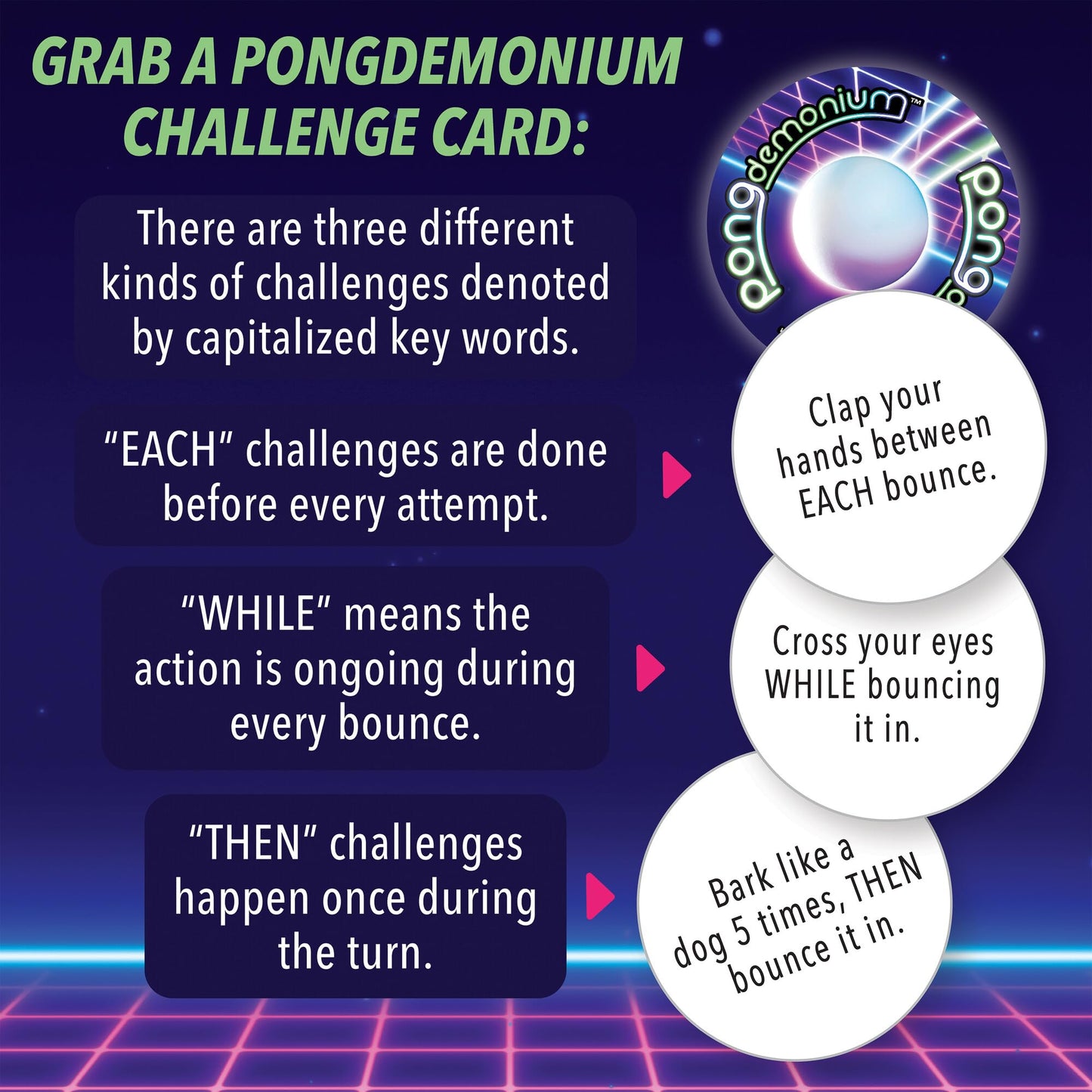 MindWare Pongdemonium Party Game - Fast-Paced Action Challenge with Timer, Bouncing Ball & 55 Cards - Hilarious Hot Potato-Style Game for Ages 6+, 2+