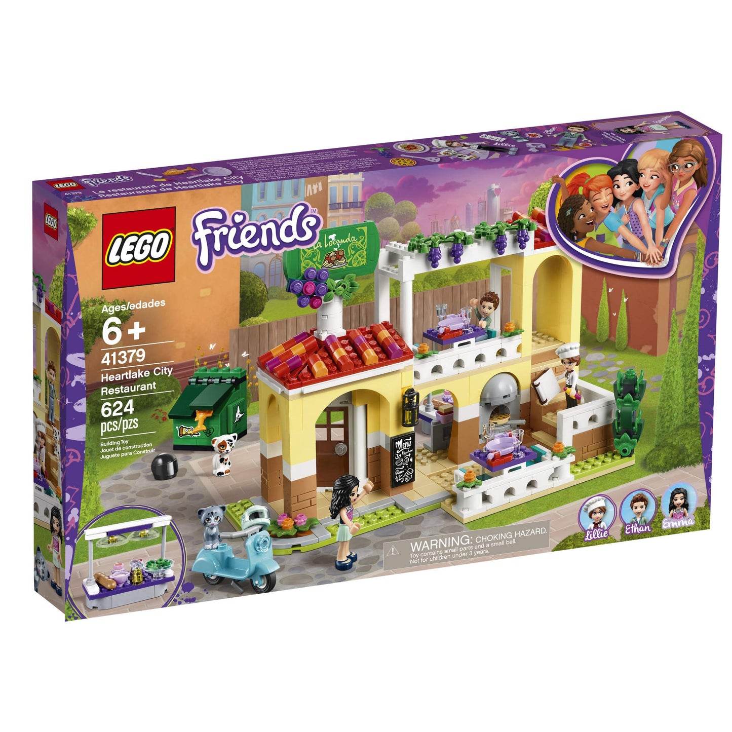 LEGO Friends Heartlake City Restaurant 41379 Restaurant Playset with Mini Dolls and Toy Scooter for Pretend Play, Cool Building Kit Includes Toy