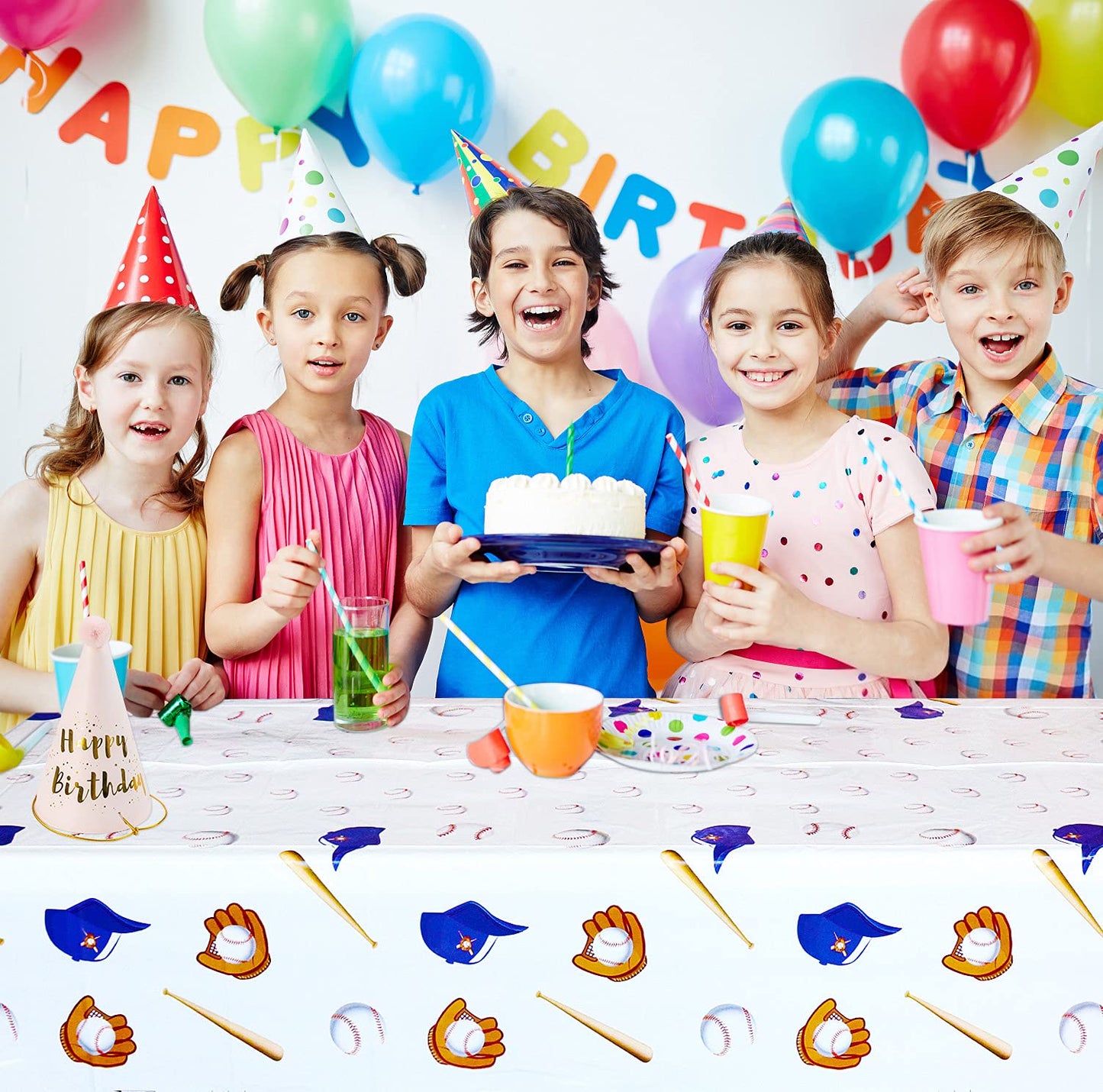 Inspireyee 4 Pack Baseball Themed Tablecloth, Disposable Plastic Table Cover Party Decorations, 51” x 86” Rectangle Table Cloth for Baseball or Sports