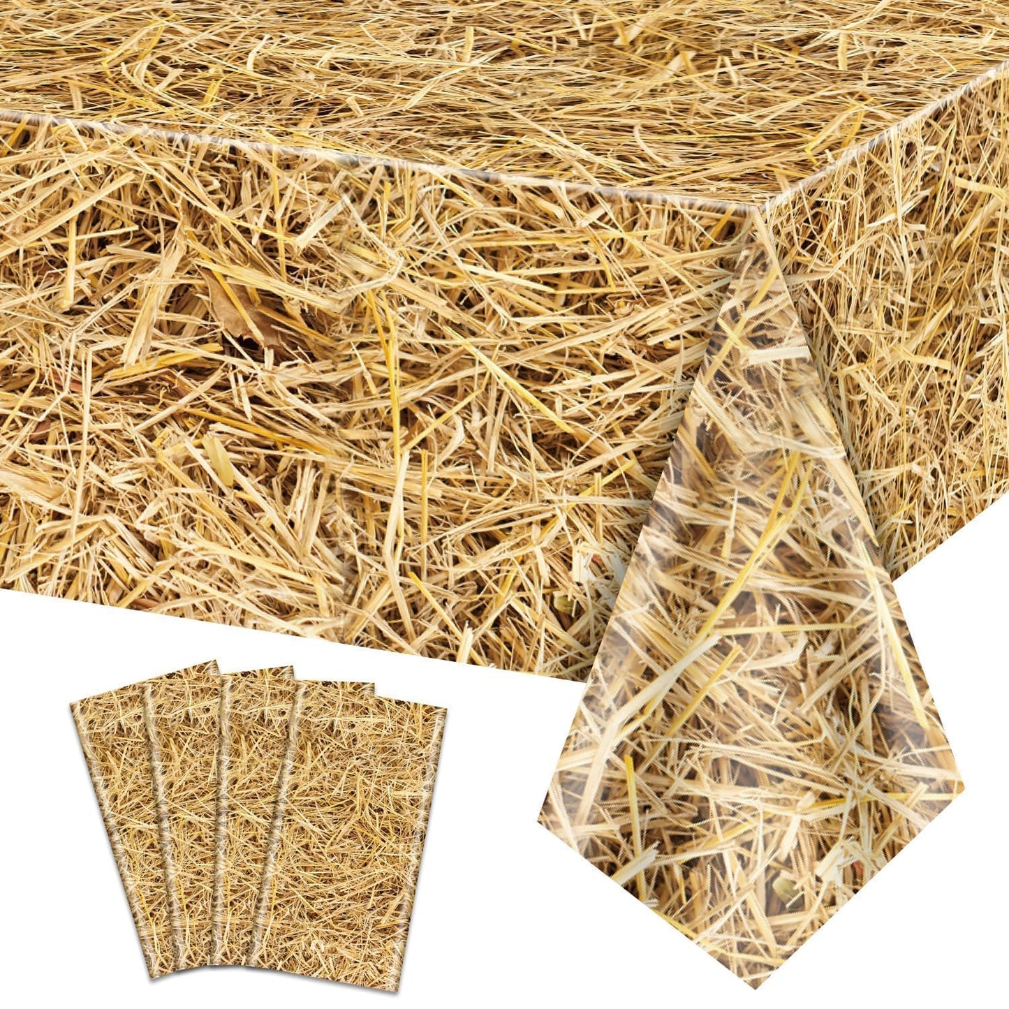 4Pcs Straw Tablecovers, Westtern Theme Birthday Tablecloths Plastic Farm Hay Table Cloths for Cowboy Western Party Supplies Farm, Hawaiian Luau, Hay