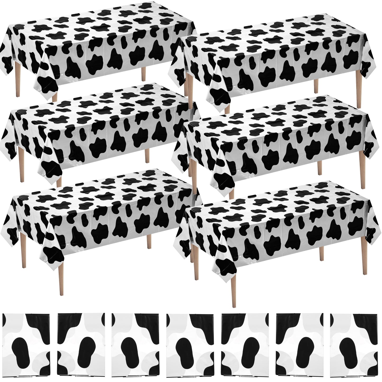 Bedwina Cow Print Tablecloth (Pack of 6) 54 X 72 Inch Tablecloths for Cow Themed Party Decorations, and Birthday Party Decorations, Picnic Table