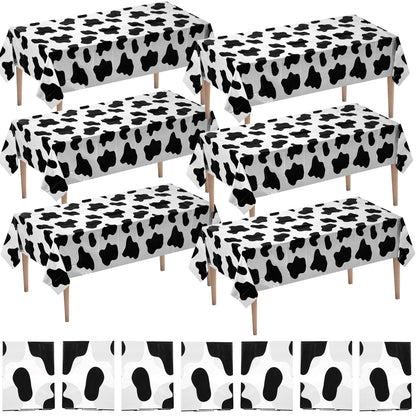Bedwina Cow Print Tablecloth (Pack of 6) 54 X 72 Inch Tablecloths for Cow Themed Party Decorations, and Birthday Party Decorations, Picnic Table