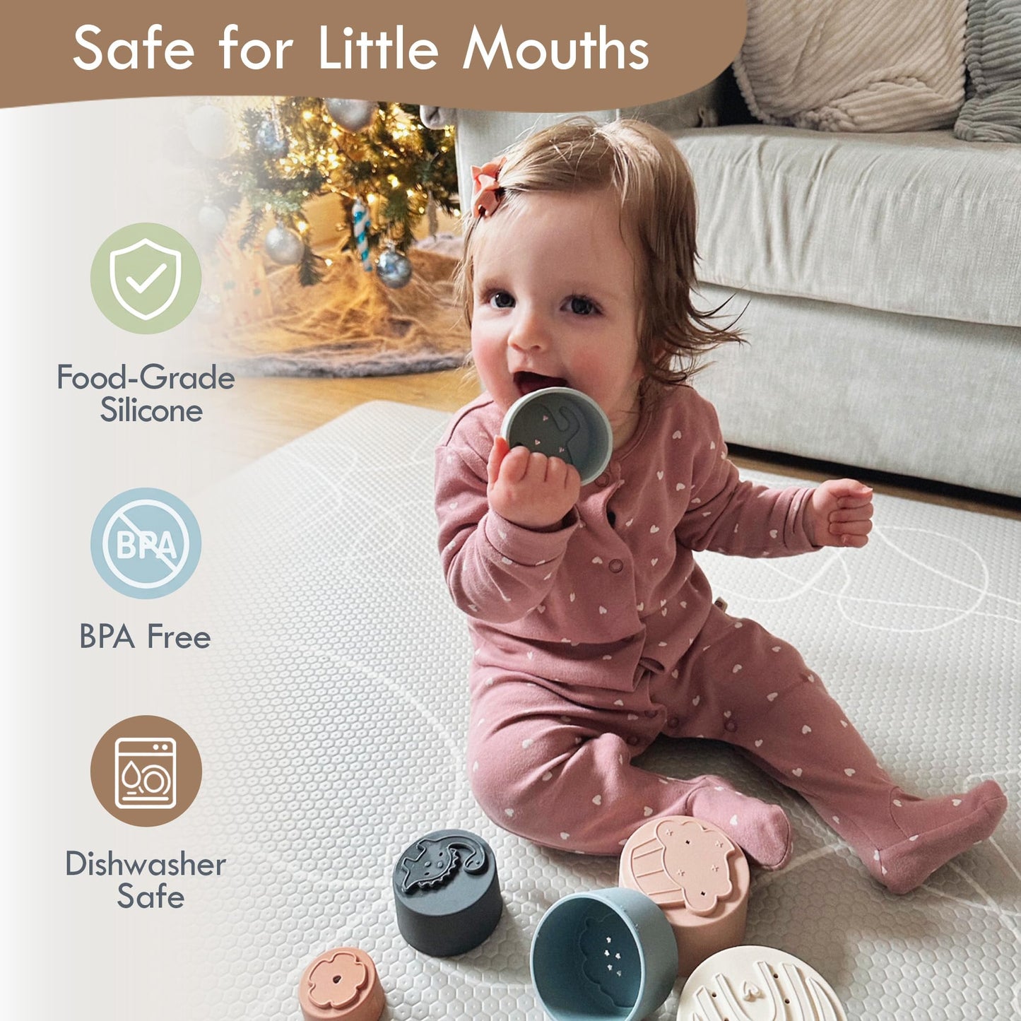 Moonkie Stacking Cups Toy, Fun Educational Baby Toys Silicone Soft Teething Toy, Age 6+ Months, 7 Piece Set