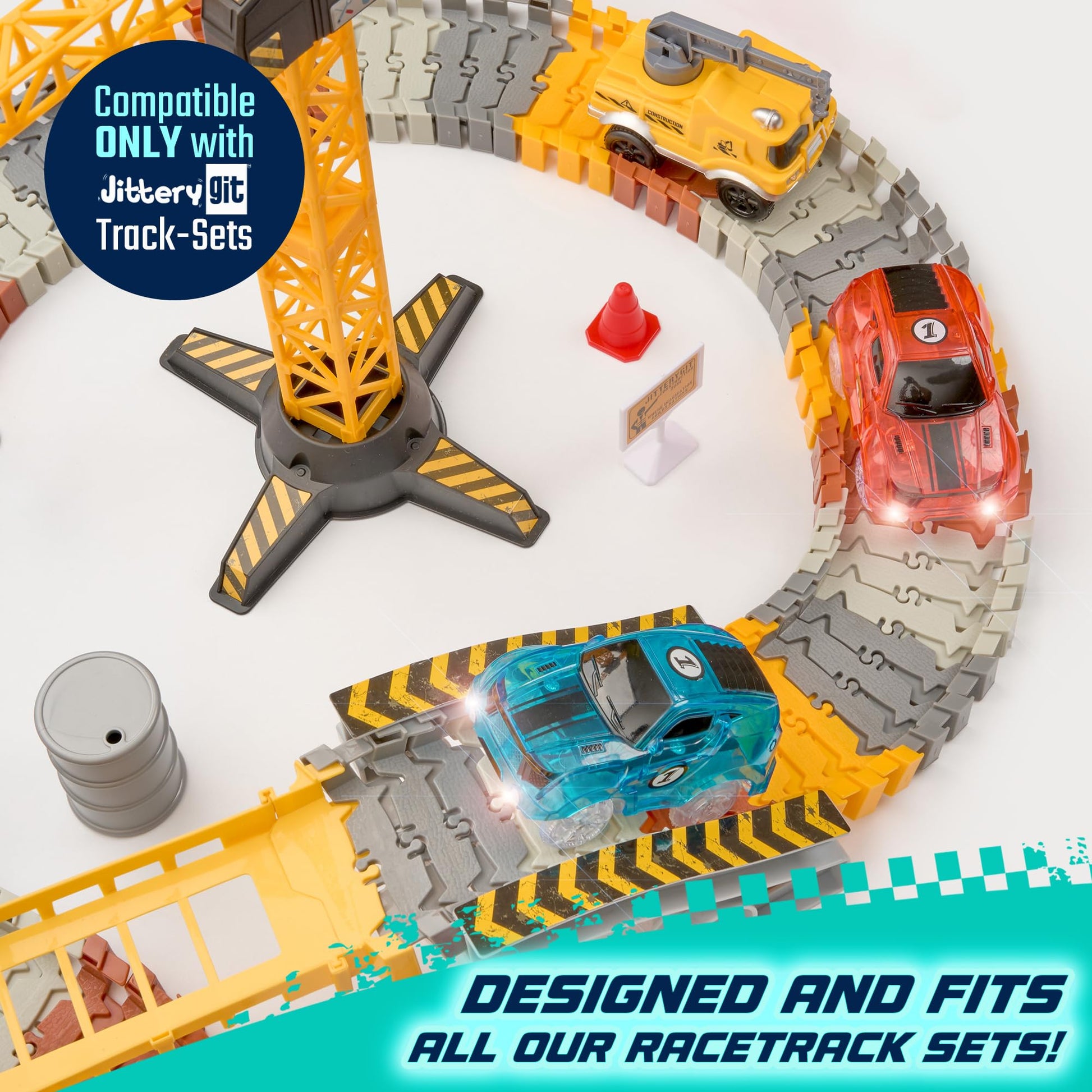 JitteryGit Replacement Light Up Magic Cars For Glow Flex Tracks - Extra LED Car Accessories For Race Track & Glow In The Dark Trax - Compatible