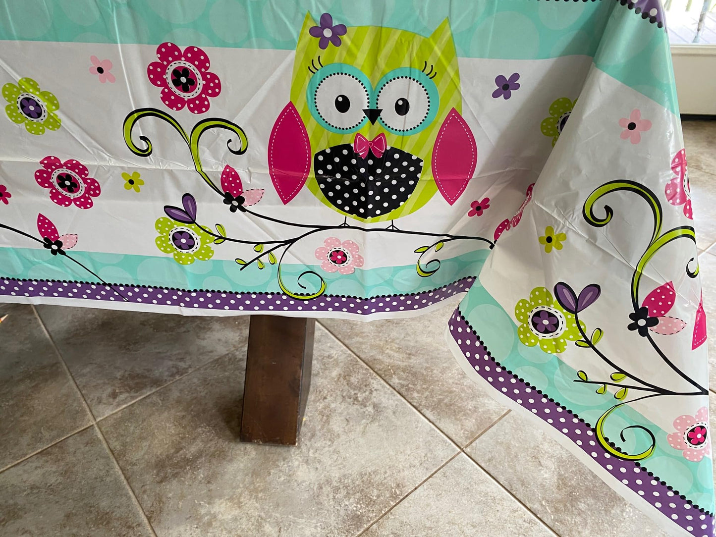 Craft Supply Owls Tablecover- Floral Print Table Cover - Plastic Rectangular 54" x 84"