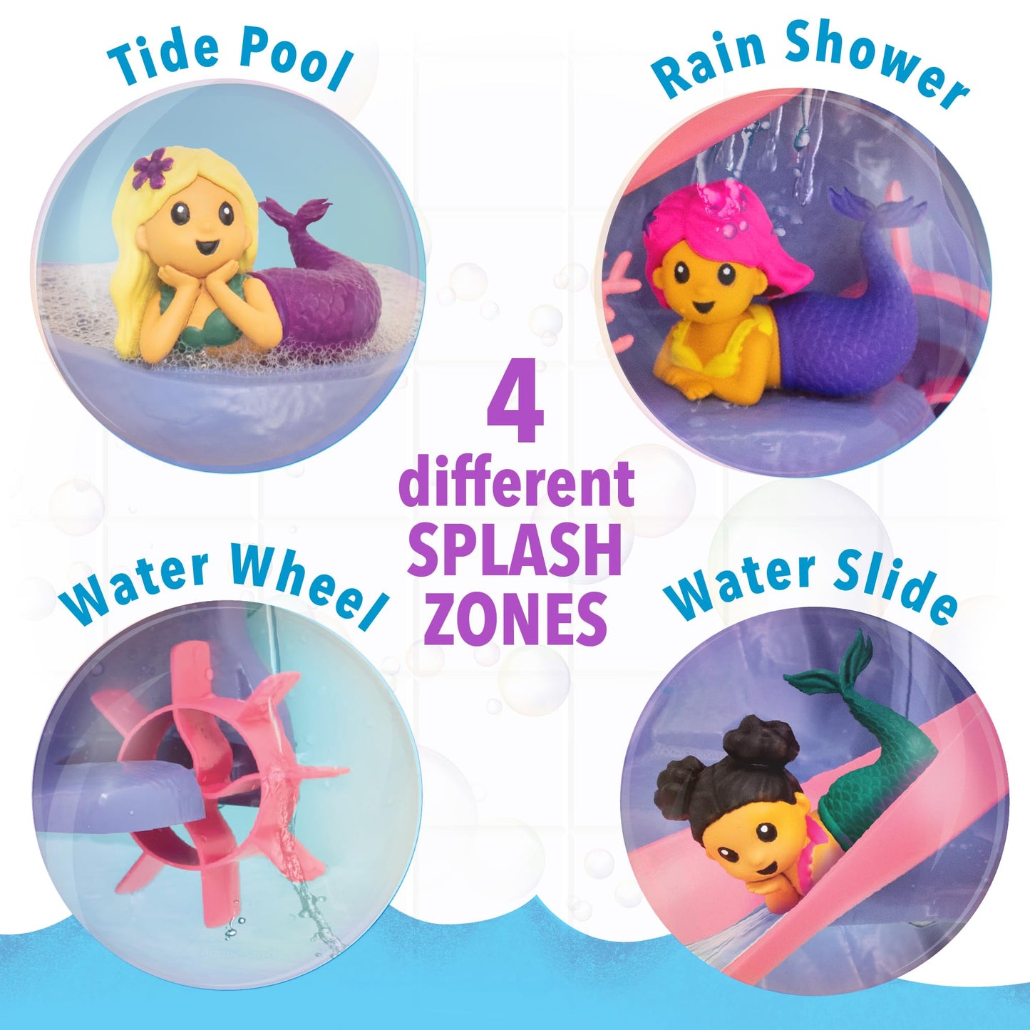 MindWare Mermaid Color Splash Water Park Bathtub Playset - Interactive Bath Toys with Color Changing Mermaid Doll Figures - Gift for 3 Year Olds