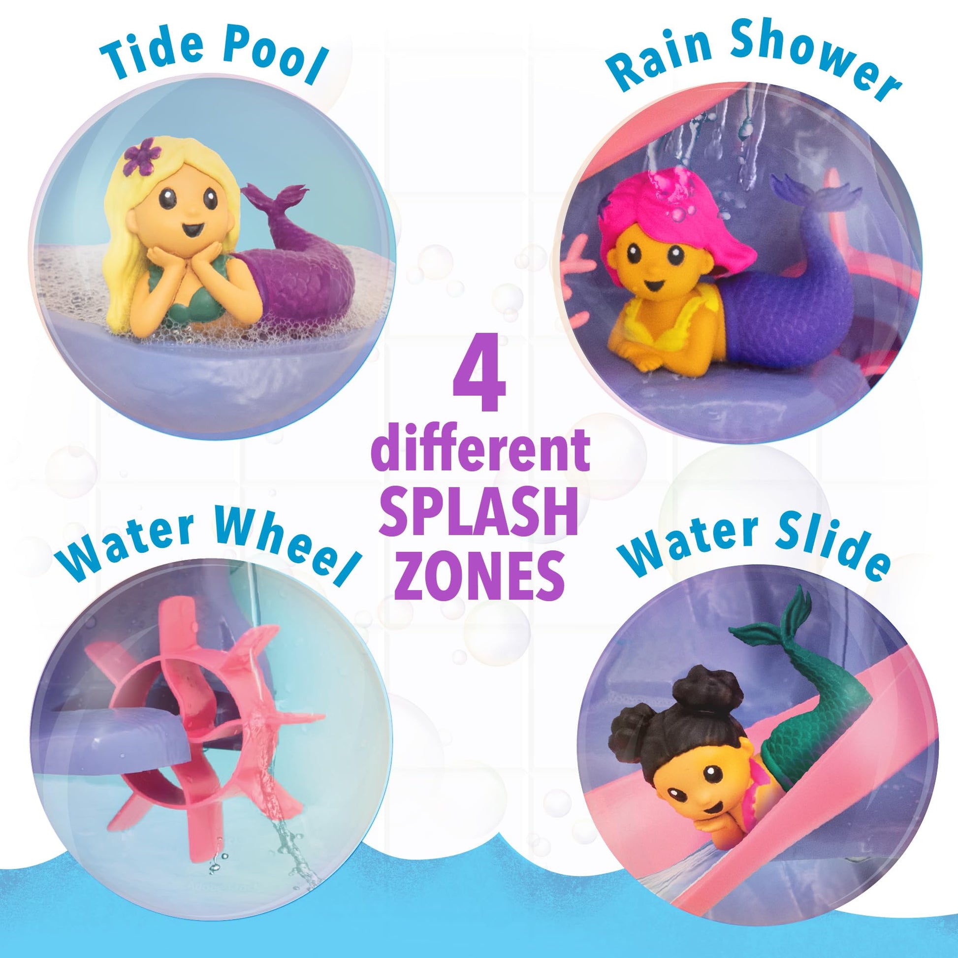 MindWare Mermaid Color Splash Water Park Bathtub Playset - Interactive Bath Toys with Color Changing Mermaid Doll Figures - Gift for 3 Year Olds