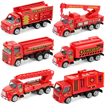 QUANA 6 Pack Fire Truck Playset, Alloy Mini Firetruck Toys for Toddlers 3-5