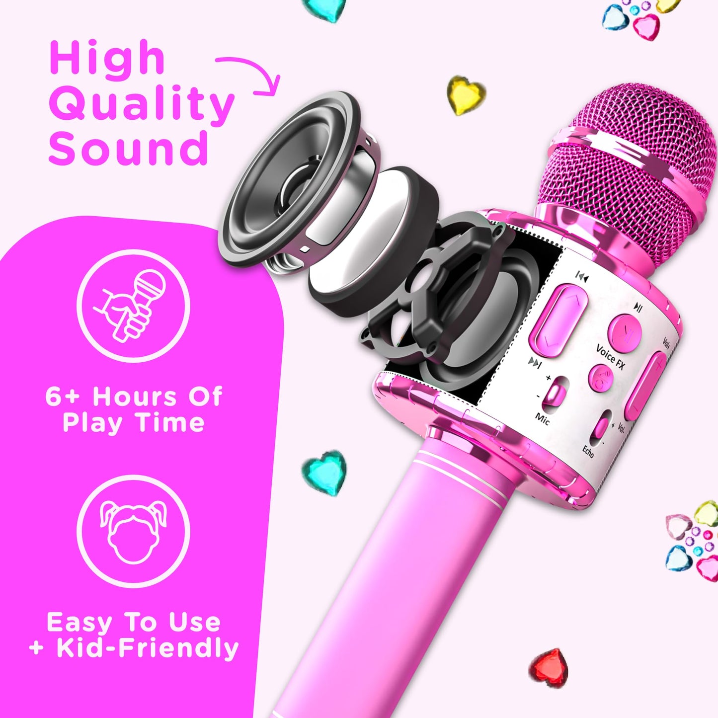 Move2Play, Kids Karaoke Microphone | Includes Stickers & Bluetooth | Kids Birthday Gift | Toy for All Ages 2, 3, 4, 5, 6+ Year Old Girls, Boys &